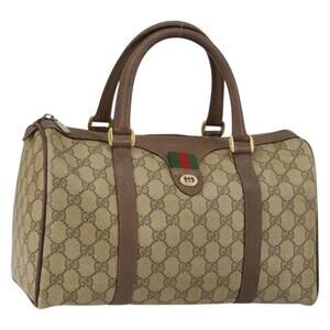 GUCCI GG Supreme Web Sherry Line Boston Bag PVC Beige Gold 40 02 007 Auth 153479